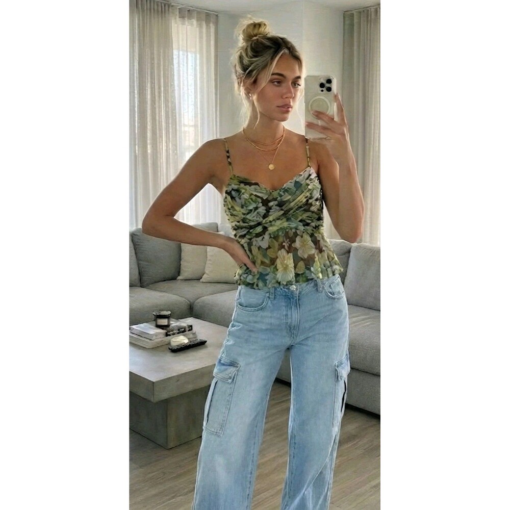 Spenser Jeremy Silk Tank Floral Garden Boho Festival Fairy  Babydoll Cami Top